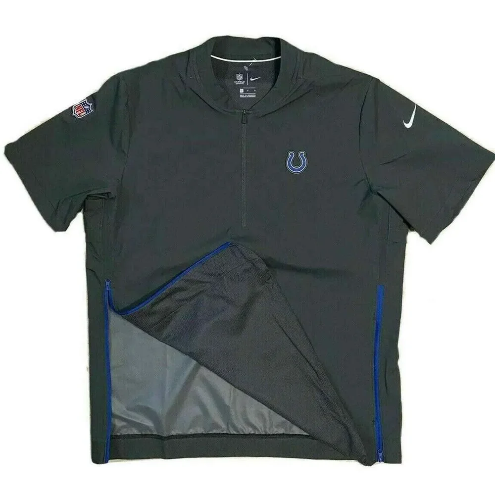 NIKE NFL Ind Colts Hot Dk Grey S/S Football Pullover Qtr Zip Jacket New Mens LG